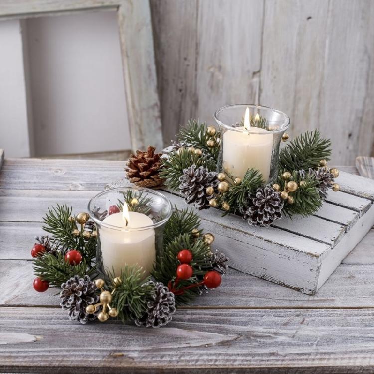 Christmas Candle Rings Wreath Wine Bottle Wreath Decoration for Christmas Front Door Window Chair Wall Decoration