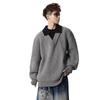Men's American Retro Faux Two-Piece Polo Collar Sweater - Autumn/Winter Clean Fit Loose Casual Knitwear