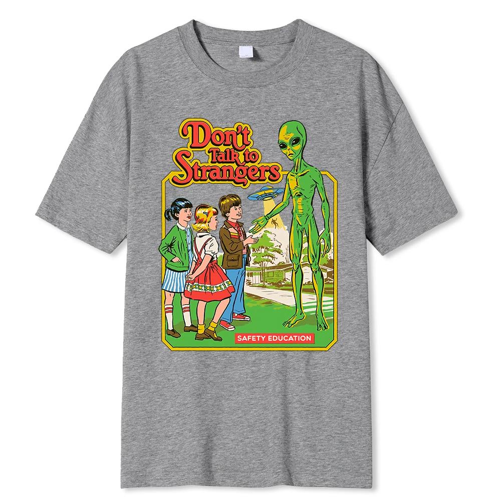 

Серия комиксов ужасов Не разговаривайте с незнакомцами Обучение безопасности Мужские футболки Модная хлопковая рубашка Свободная футболка Летняя мягкая футболка 4XL