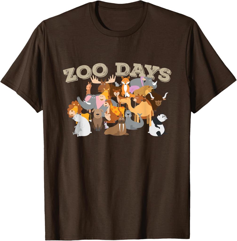 Zoo Days Animals Group Graphic Tee Shirt Men Casual Crew Neck Cotton TShirt