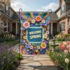 Welcome Spring Garden Flag Double Sided Geometric Wreath Yard Flag Vibrant Colorful Floral Outdoor Decor Seasonal Porch Banner