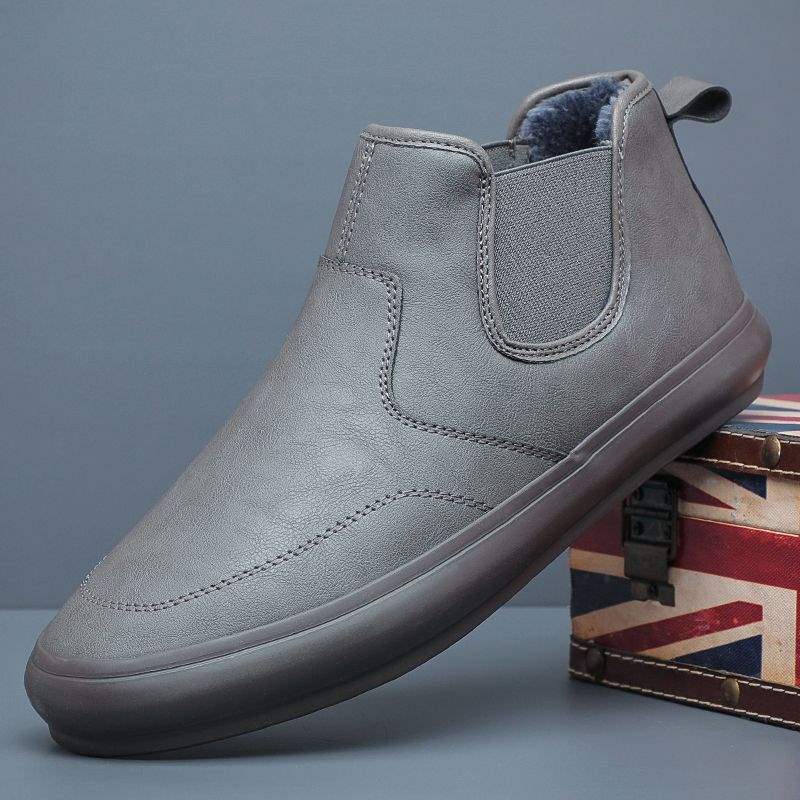 Autumn High-top Leather Shoes Men's Casual One-pedal Medium Tube Fashion British Foot Cover Breathable Board Shoes Winter Warm Cotton Shoes