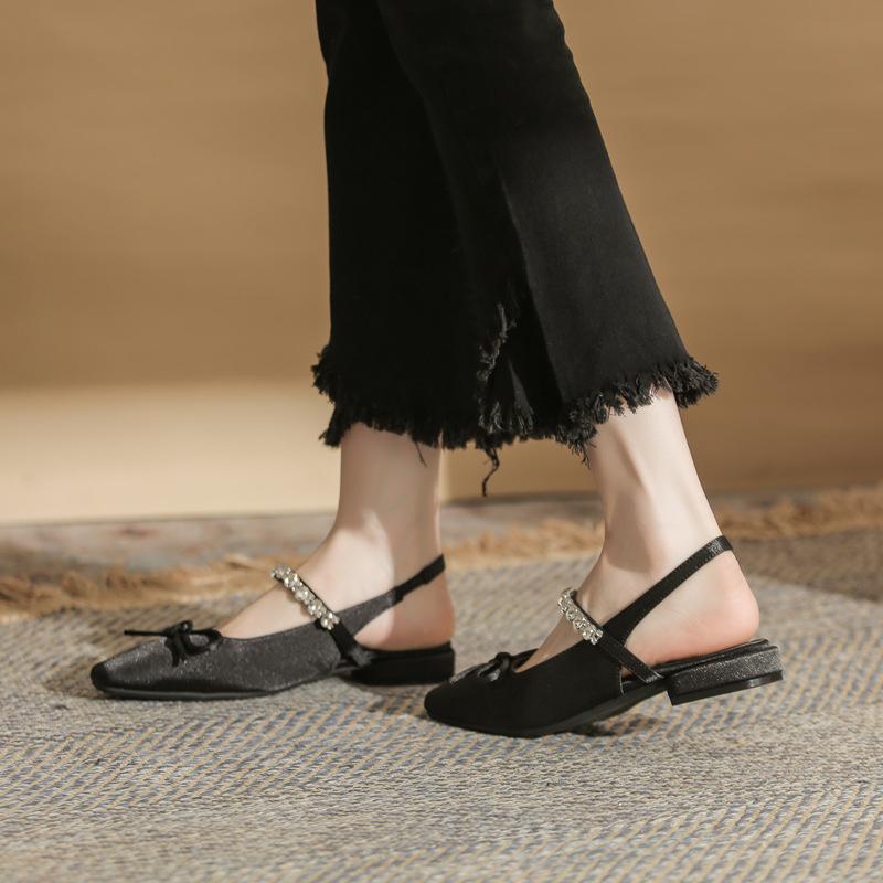 Cowhide Version~ 2025 Low-heeled Fashion Sandals Outer Wear 2025 New Summer Square Head Thick Heel Versatile Medium Heel Women's Shoes