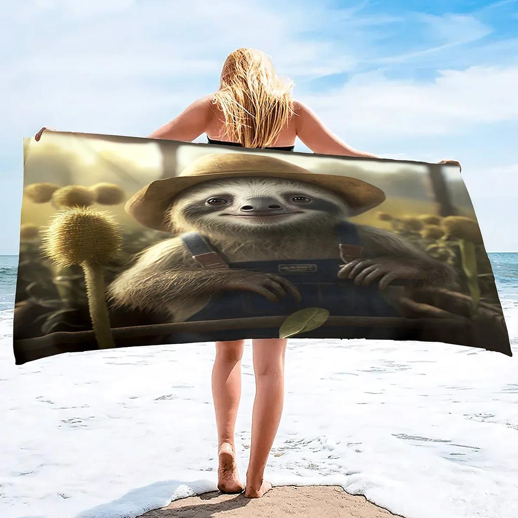 3D Strandlaken, Schattige Luiaard Tropische Bloemen Zachte Badlakens Zeer Absorberend Sneldrogend Bad Washandjes voor Hotel Spa Douchebadjas