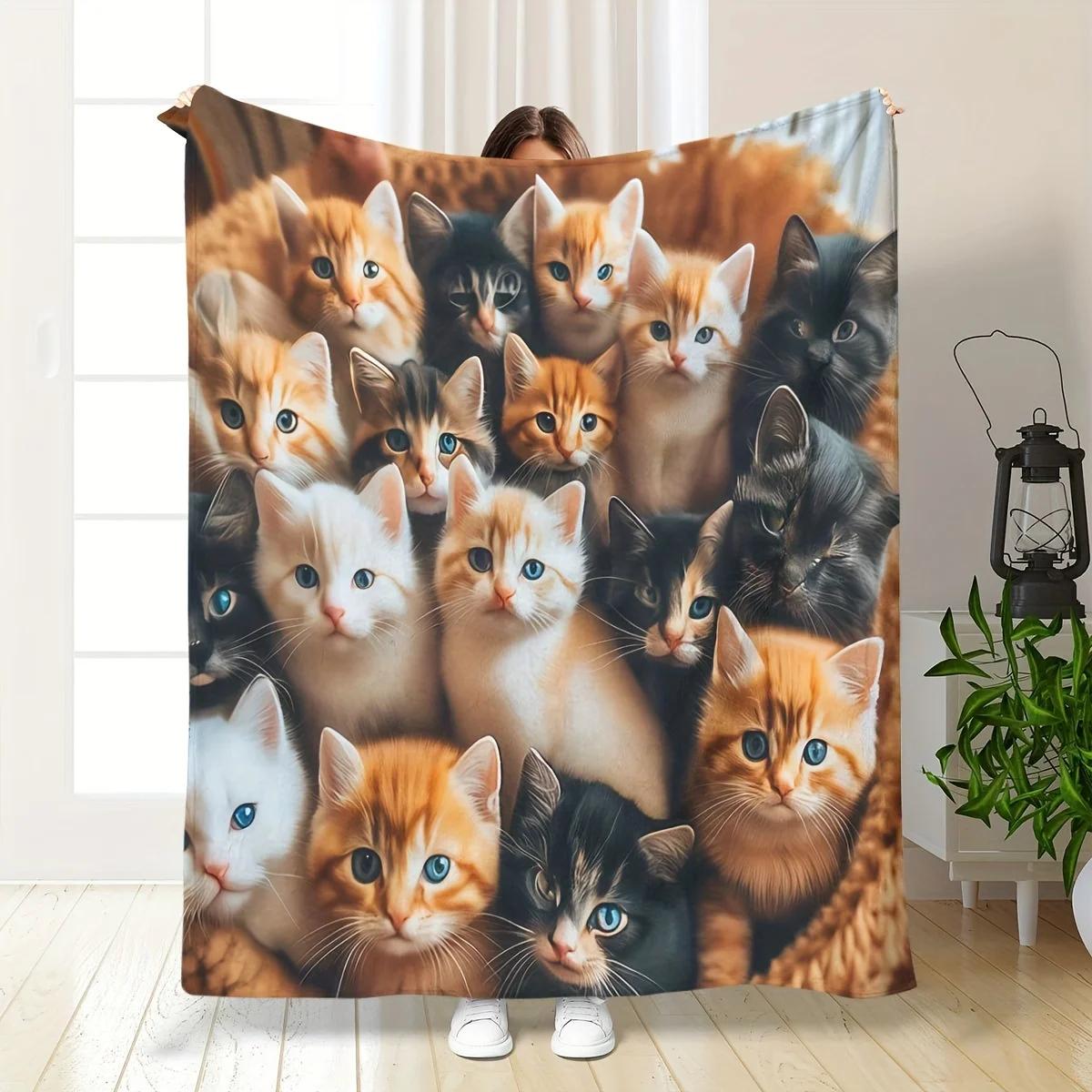 

Cozy Cat Print Throw Blanket – Soft Durable Plush for Sofa, Bed, Office Nap, Outdoor Camping, Home & Travel Comfort Decor 75x90cm