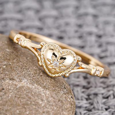 Huitan Trendy Gold Color Women Rings Hearts Design Inlaid Shining Cubic Zirconia for Wedding Party Engagement Accessories Gift