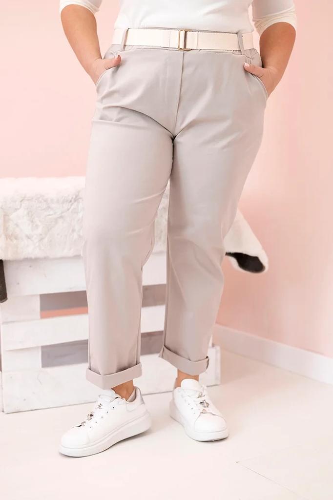 Spodnie Damskie Bawełniane Plus Size Z Paskiem Ciemno Beżowe 5Xl