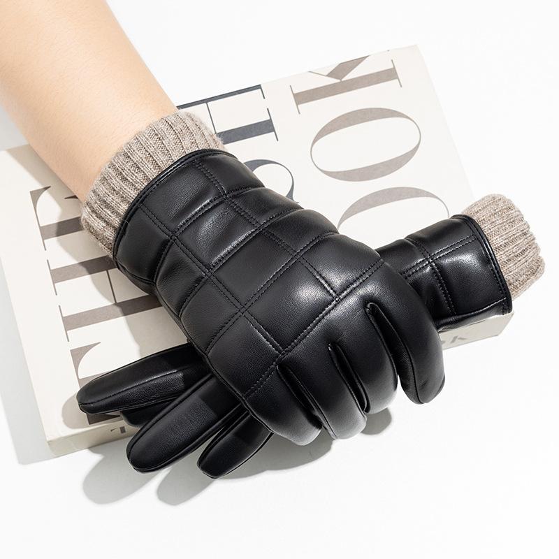 Winter Genuine Leather Gloves with Long Checkered Patterns Are Popular In Europe and America. They Are Windproof and Warm for Driving and Cycling