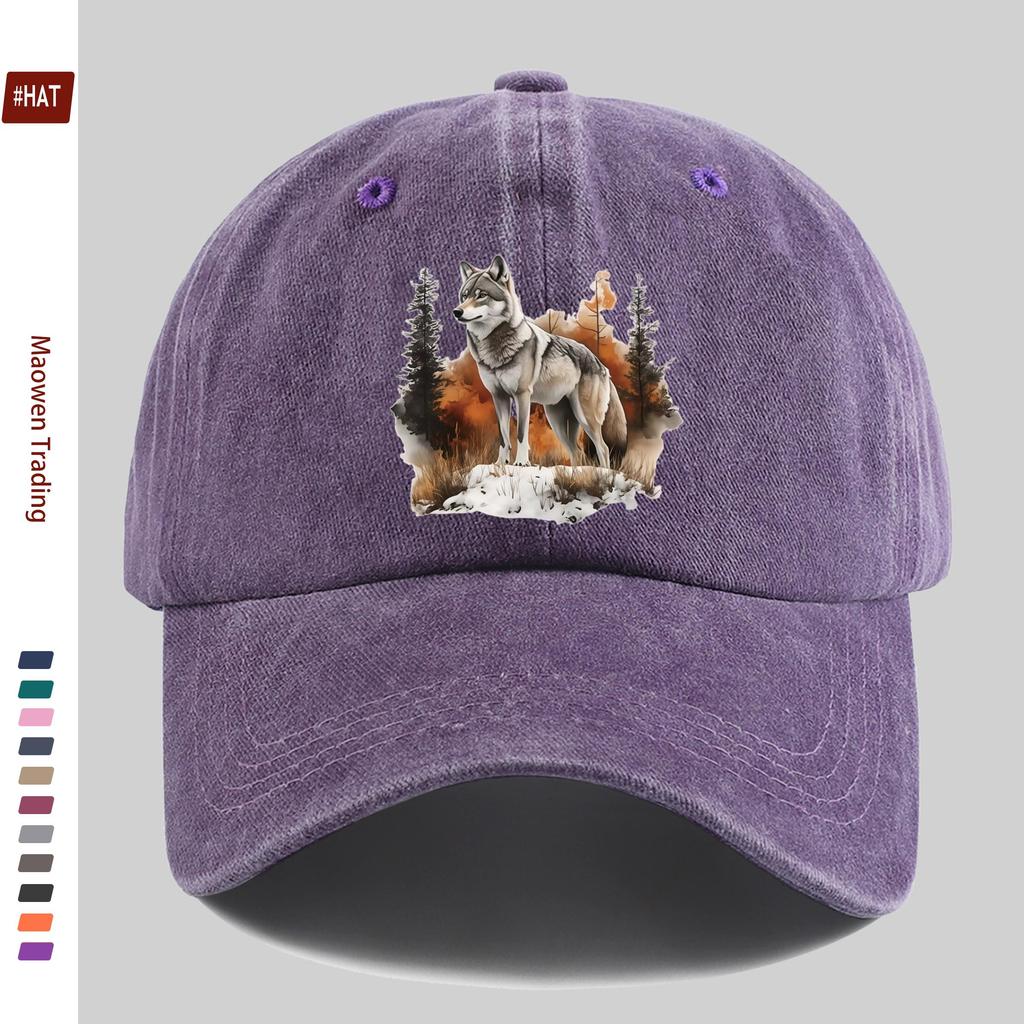 pc Gray Wolf And Forest Snow Scene Printed Baseball Cap Casual Trucker Sun Hat Comfortable Lightweight Papa Hat Dad Mom Beac