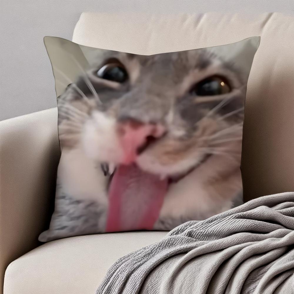 Meme Funny Pet Cat Funny Memes Cushion Cover Pillowcase Antidustmite Invisible Zipper Short Plush Sofa Cushion