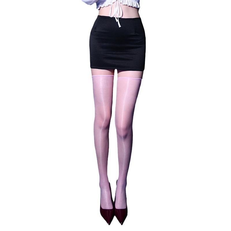 Women's 1D Glossy Aurora Stockings, Ultra-Thin Over-Knee Black Sheer Thigh-High Socks, HH000426
