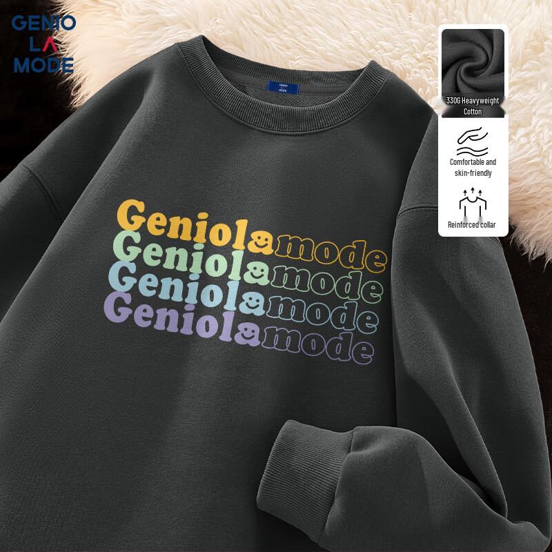 GENIOLAMODE Męska bluza z okrągłym dekoltem i nadrukiem logo