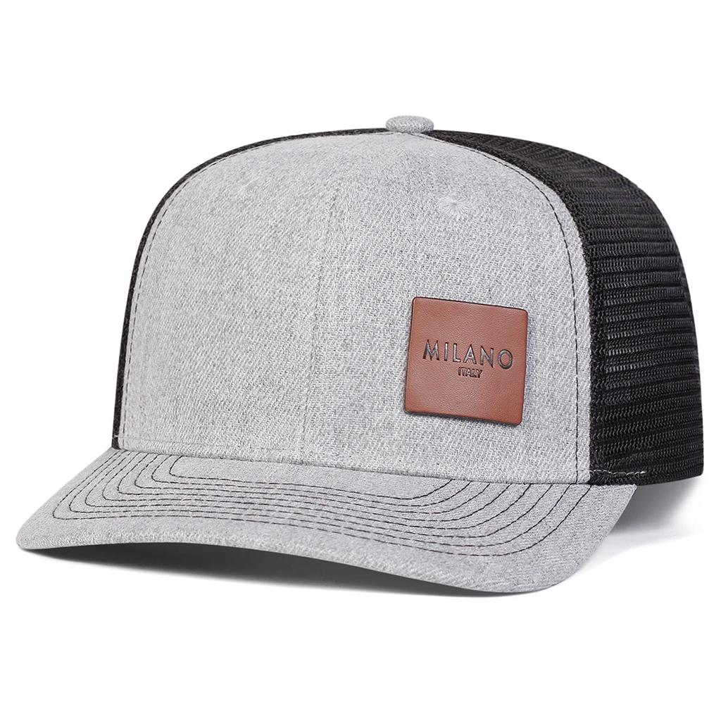 Unisex Brown MILANO Letter Leather Label Baseball Net Caps Outdoor Adjustable Spring and Summer Casual Sunscreen Hat