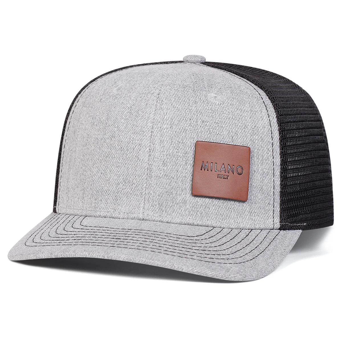 

Унисекс Коричневая Бейсболка-сетка с кожаной нашивкой с надписью MILANO, для улицы, регулируемая, для весны и лета, повседневная, солнцезащитная шляпа серый