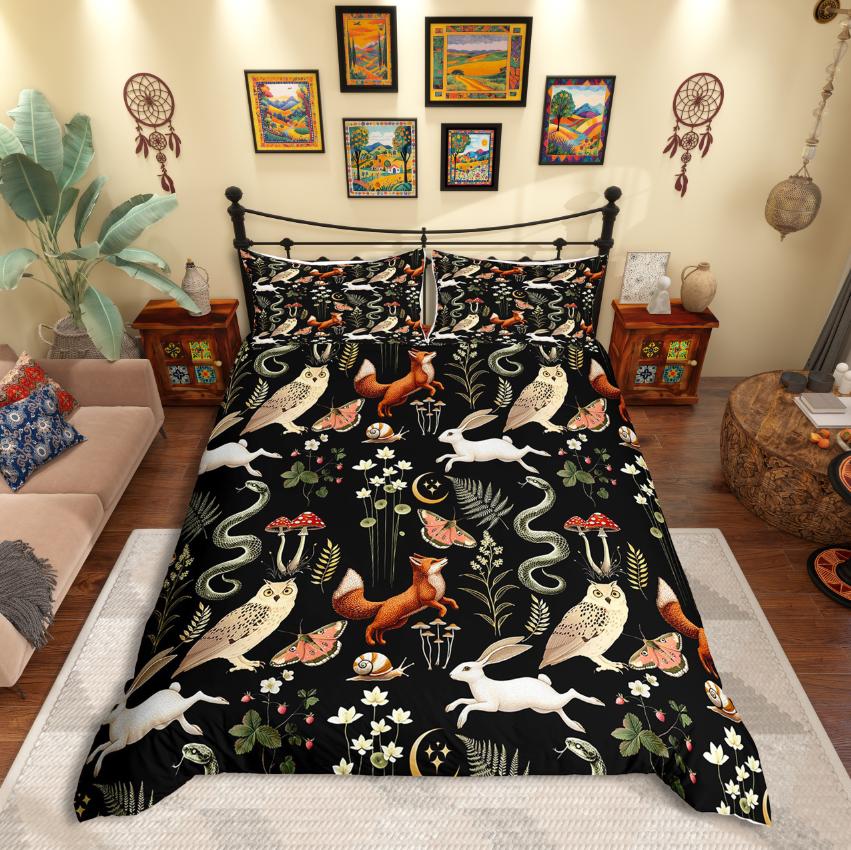 

Homewish Fox Rabbit Snake Duvet Cover Set,Jungle Animal for Teens Bedding Set,Flower Mushroom Decor DE XS 100x135cm 2pcs&set