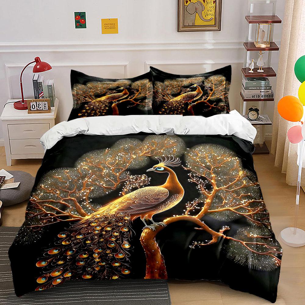 "Peacock Art Three-Piece Set Decor" Soft Skin-Friendly Bedding Set Includes 1 Duvet Cover And 2 Pillowcase, Gift