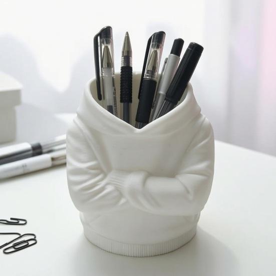 Large Capacity Desktop Storage 3D Printed Crossed Arms Hoodie Pen Holder, Organizer, Solid Modern Organizer Stable Base Multi-Functional Stationery