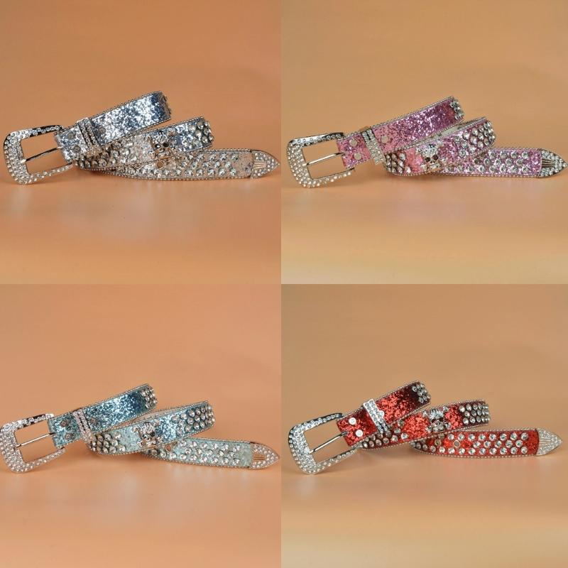 Steampunk Rhinestone Belt Women Waist Belt Western Cowgirl Skull Studded PU Leather Belt for Teenager Girl Female Male