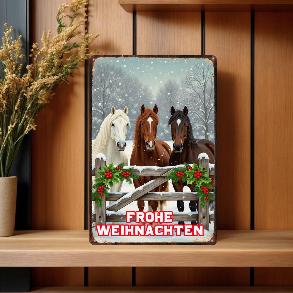 YZFQFrohe Weihnachten Metal Tin Sign Merry Christmas in German Poster Wall for Bar Home Party Holiday Decor 12X8inch ZW-71