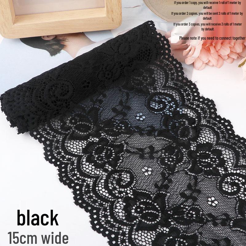 Bordo in pizzo elastico morbido largo 15 cm per decorazione di abbigliamento e gonne fai da te in bianco o nero