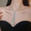 Women Tie Rhinestone Inlaid Adjustable Creative Hollow Design Necklace Tie Easy Wear Fashionable Tie for Party
