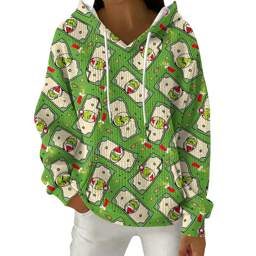 Women's Fashion Casual Christmas Print Pullover Long-Sleeve Hooded Sweatshirt