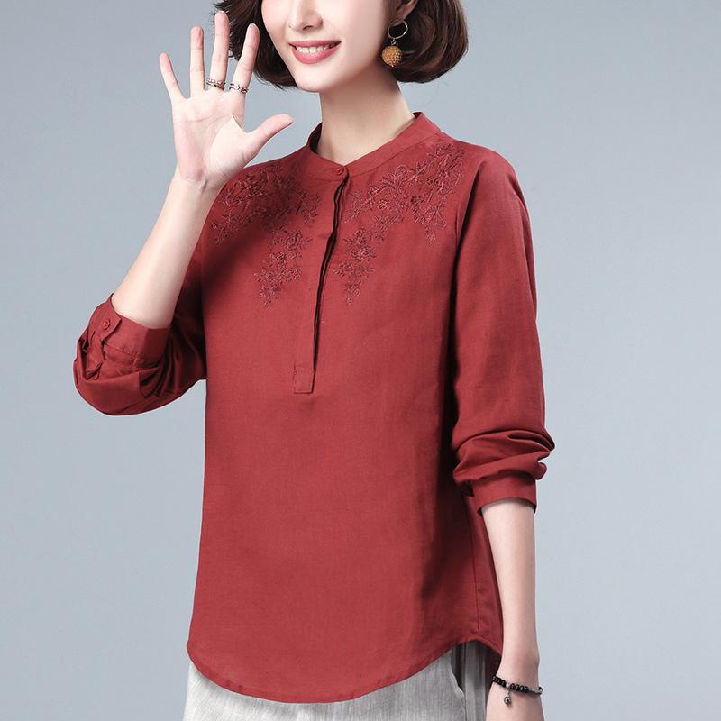 

2025 Новая женская повседневная рубашка с длинным рукавом, стройнящая фигуру, для мам среднего возраста - Весна/Осень M (for up to 105 jin)