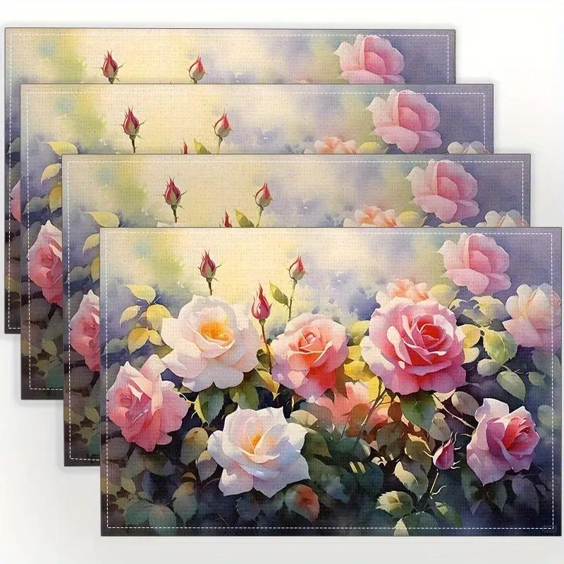 Elegant Flowers Festival Print Retro Decorations Heat-resistant and Heat-insulating Mats Restaurant Placemats Must Have for Home