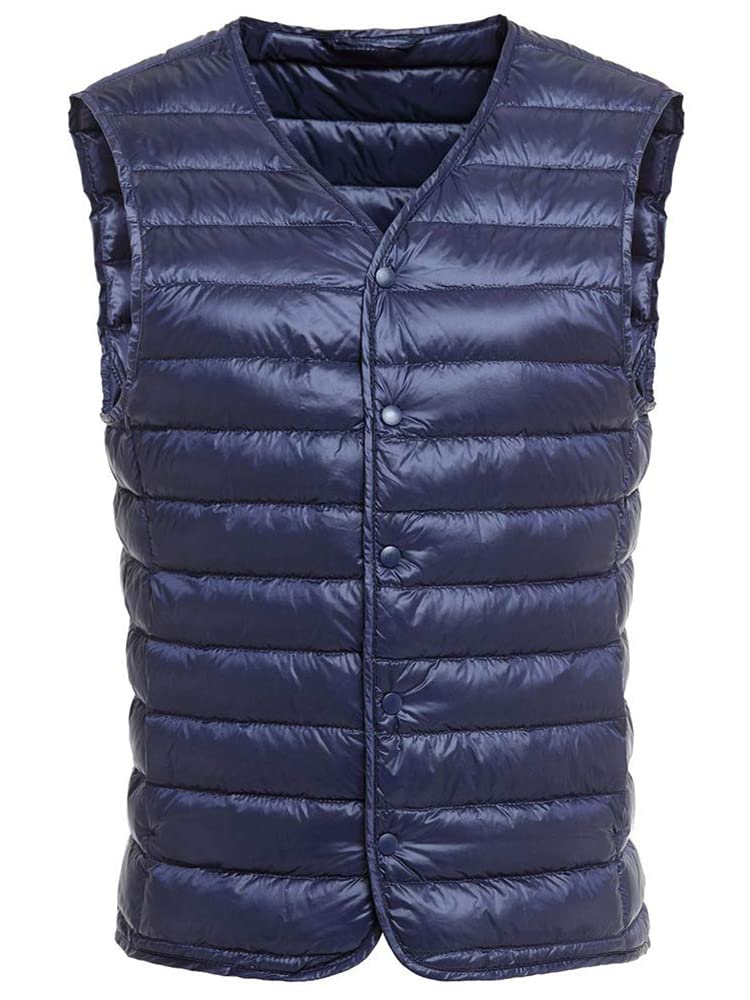 CLAZOLIY Pánská vesta bez límce s vnitřní péřovou výplní a CL111, ultralehká, hřejivá, lehká, skladná, (XL, námořnictvo)