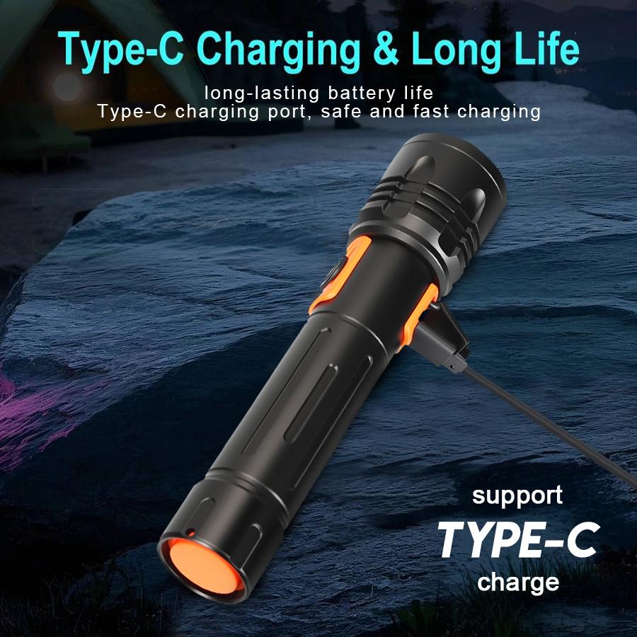 Super Bright LED Flashlight Rechargeable Outdoor Long-range Zoom Torch Alum Alloy Safety Light Camping Waterproof Lantern Lamp