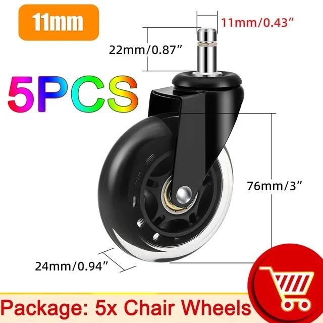 AD 5Pcs Furniture Casters 10MM 11MM Heavy Universal Mute Wheel 360° Swivel Rubber Roller for Platform Trolley Chair Accessories