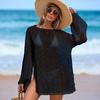 Calado, Tejido Brillante, Adorno de Copo de Nieve, Falda de Playa, Ropa de Protección Solar, Un Hombro, Cubre Traje de Baño