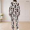 Women Plus Size Printed Two Piece Set Round Neck Long Sleeve Top And Long Pants