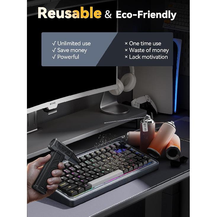 Electric Air Duster, 300000RPM 4-Gear Adjustable Compressed Air Duster with Light, Rechargeable Brushless Motor Air Blower for Keyboard, PC, Car, and