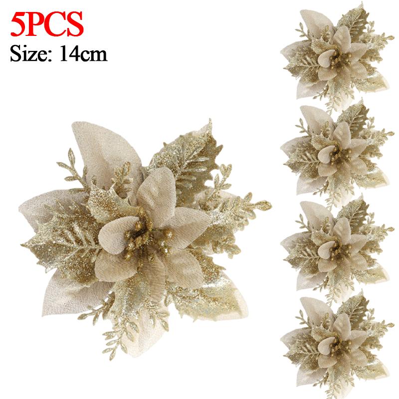 Flori Artificiale de Crăciun Aurii Roșii cu Sclipici Poinsettia cu Clipsuri Ornamente Pom de Crăciun DIY Coroană Nuntă Decorațiuni Anul Nou