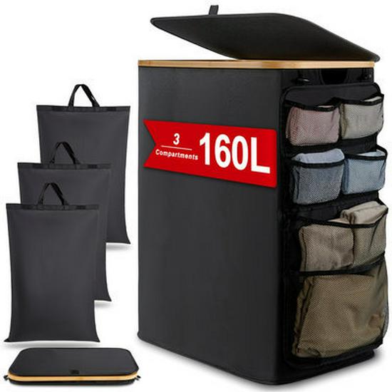 Foldable Bamboo Storage Bin with Lid for Kitchen Recycling