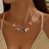 Braided Cord Shell Necklace Coastal Neckchain With Ceramic Ocean Details for Beach Vacation, Resort Wear and Casual Use