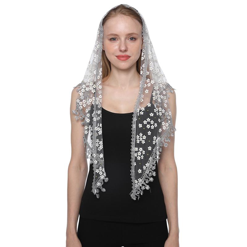 Embroidered Scarf for Church Shawl with Spanish Fringes Christian Veil Spanish Mantilla Lace Shawl Floral Women Handkerchief