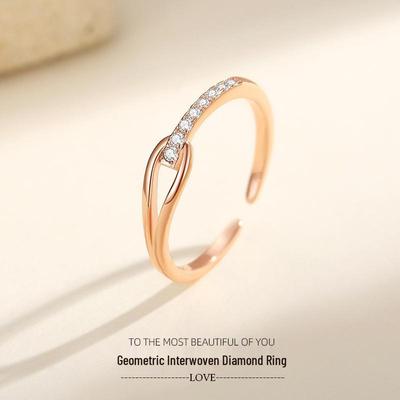 S925 Silver Geometric Interweaving Ring with Diamonds - A Unique Gift for Her On Valentine's Day
