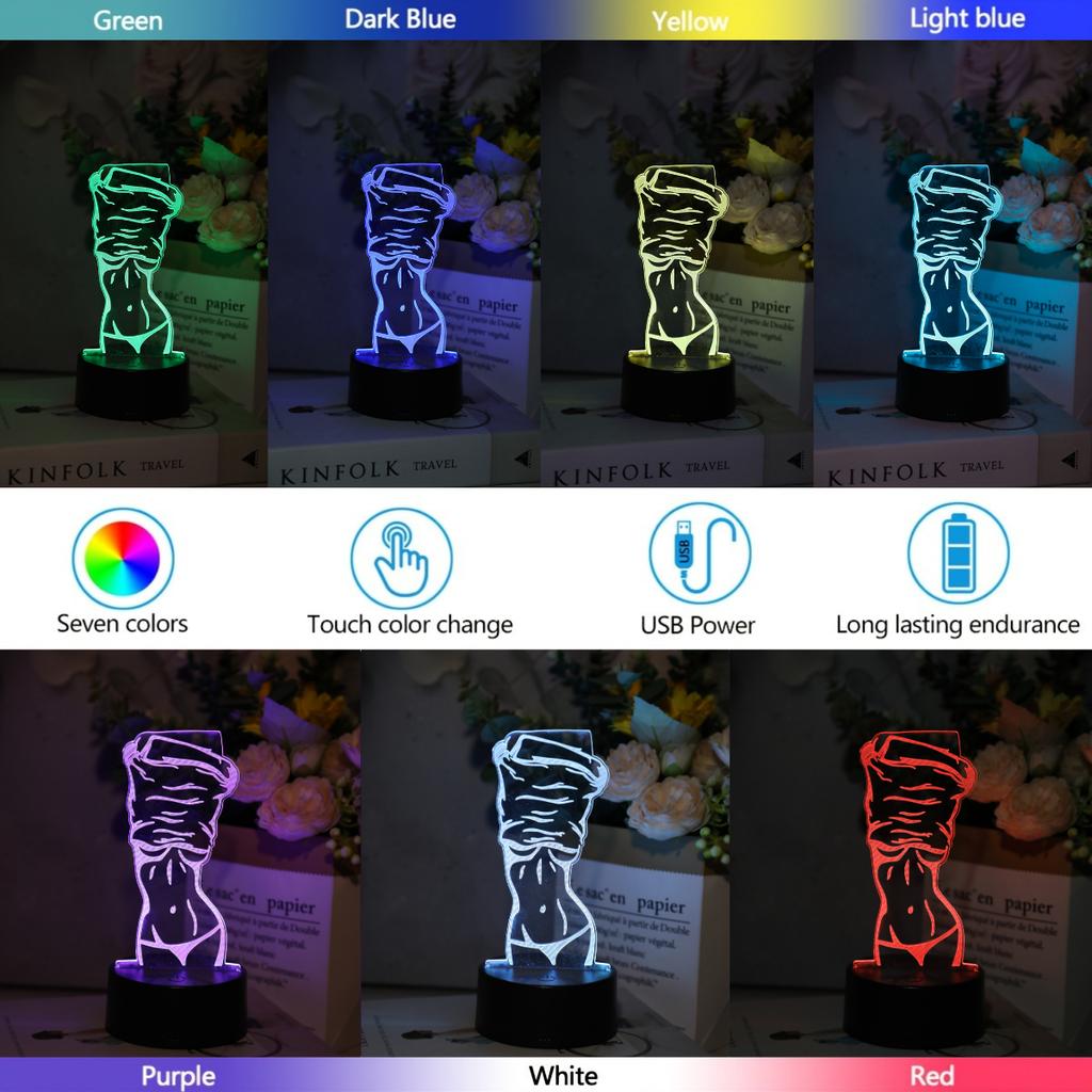 Modern 3D illusion night light, sexy women's design - touch sensitive, USB powered, suitable for bedroom atmosphere