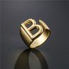 Hollow A-Z Letter Gold Color Metal Adjustable Opening Ring Initials Alphabet Female Party Chunky Wide Trendy Jewelry