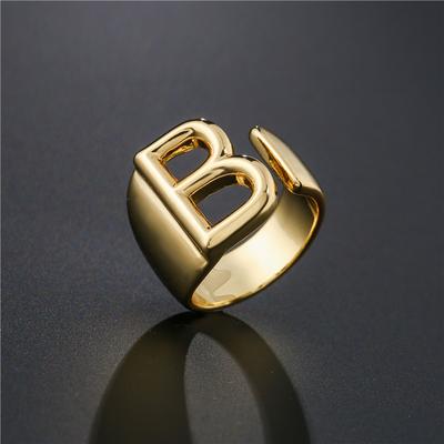 Hohler AZ-Buchstabe, goldfarben, Metall, verstellbare Öffnung, Ring, Initialen, Name, Alphabet, weiblich, Party, klobiger breiter trendiger Schmuck