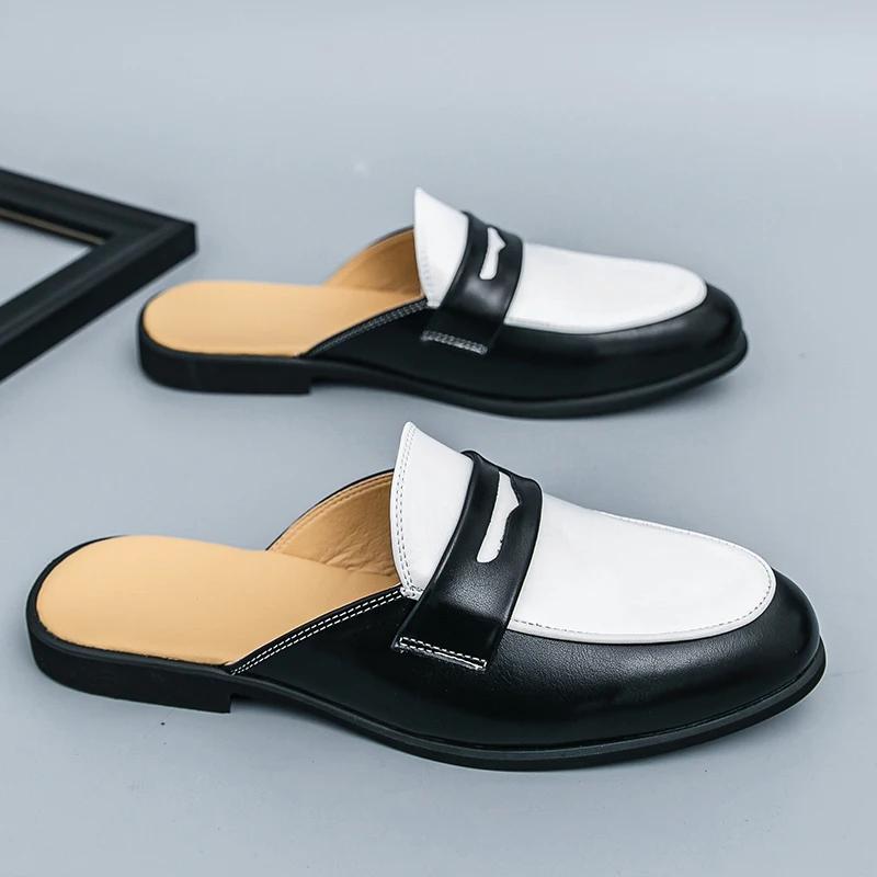 Fashion Men Formal Shoes Slippers Patent Leather Dress Shoe Luxury Brand Business Office Wedding Mules Footwear Men Shoes Zapatillas