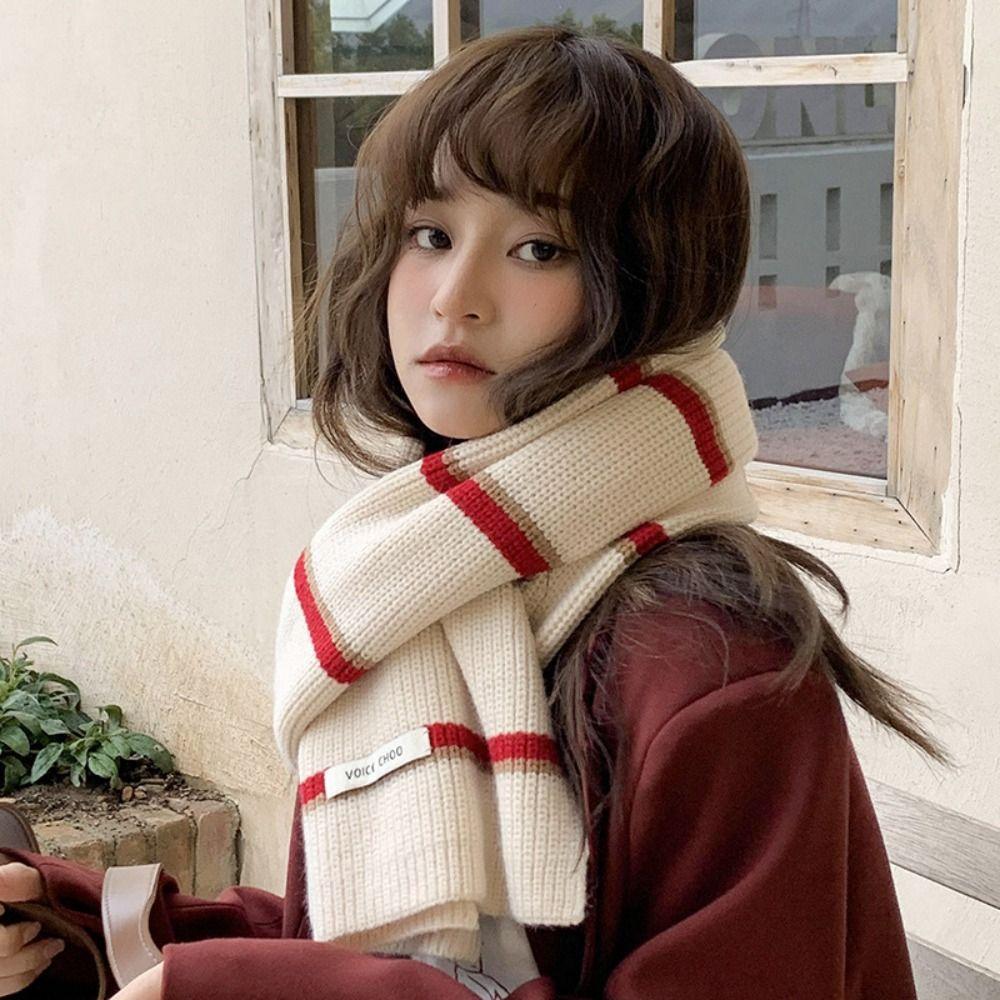 Thicken Women Knitted Scarf Stripe Long Scarves Winter Fashion Thermal Neck Warmer