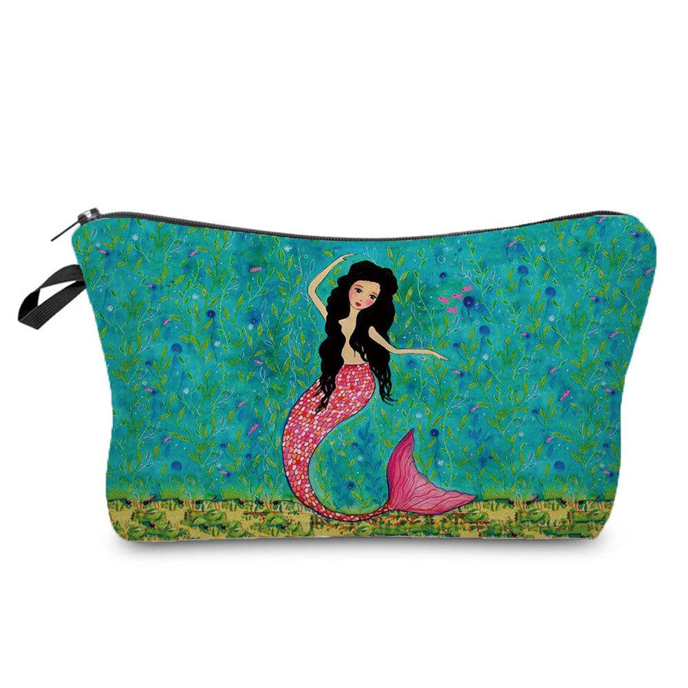 Women Toon Mermaid Print Cosmetic Bag Toiletries Organize Travel Storage Case 6690 KTB