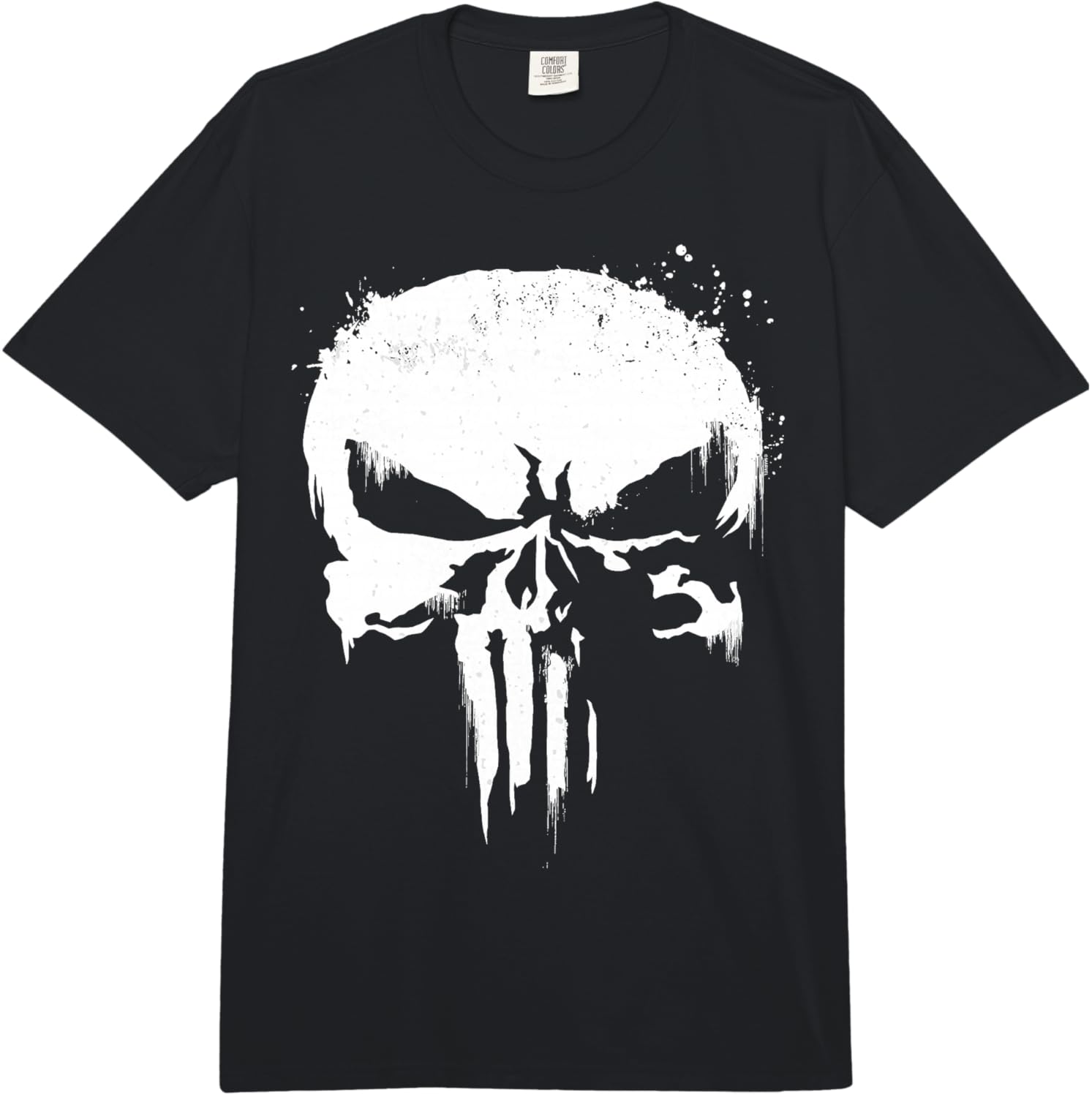 Marvel Punisher White Paint Splatter Skull Graphic T-Shirt Comfort Colors Adult Heavyweight T-Shirt S