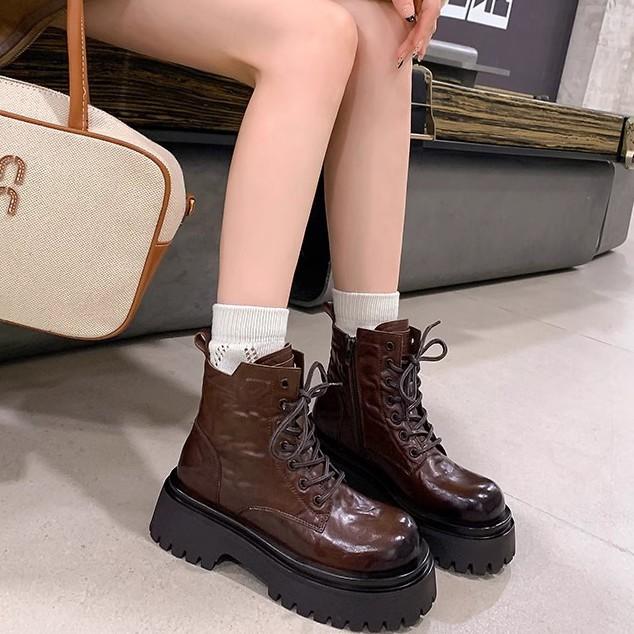 [Fanfna] Botki Martin Damskie 2025 Nowe Jesień i Zima Styl Brytyjski Eksplozja Zwiększone Grube Podeszwy Wszechstronne Obcisłe Krótkie Botki