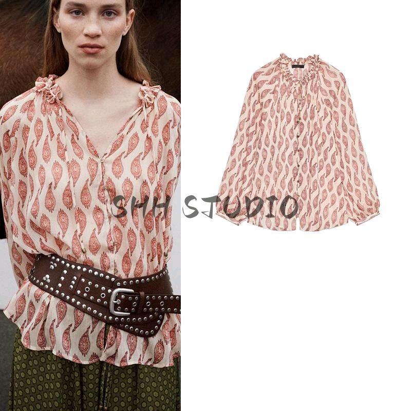 Spring New Women's Clothing French Style Retro Metallic Thread Print Temperament Long Sleeve Lapel Shirt 2505141