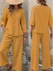 2025 Elegant Solid Color Top and Pants Set with Button Details