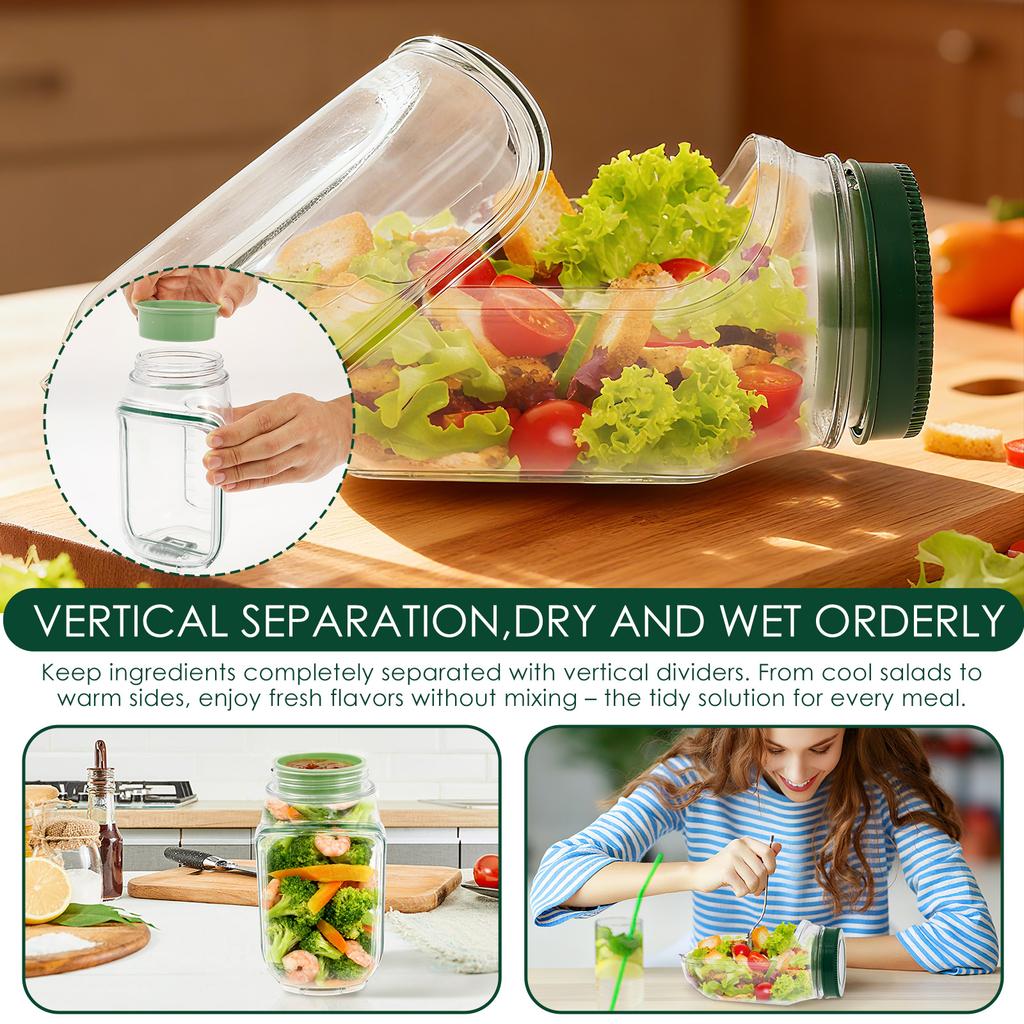 Salatbecher Seitlich öffnender Deckel Schichtweise Tragbarer Salatbehälter Lunchbox Auslaufsicher Hält frisch Lebensmittelbehälter Transparent